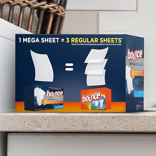 Miniatura 7 de Bounce WrinkleGuard - Hojas para secadora mega, 180 unidades, hojas suavizantes de tela antiarrugas con aroma fresco al aire libre
