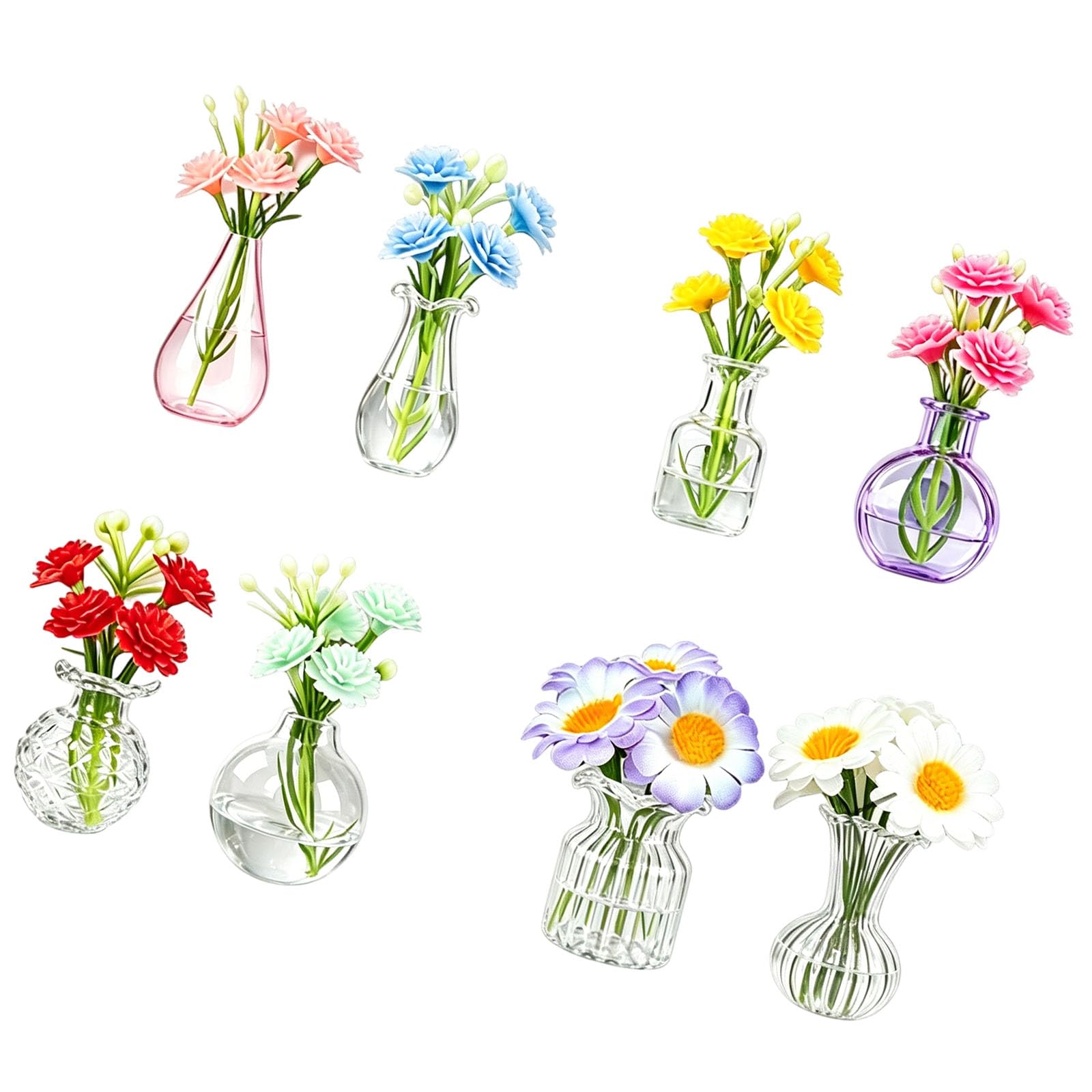 Unique Glass Refrigerator Magnets Shaped As Tiny Vases with Naturalistic Plant Features Adorable Fridge Organizers
