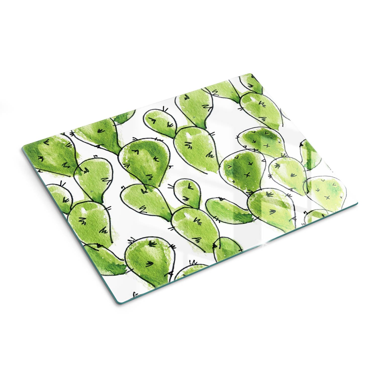 Multifunzione: Tagliere in vetro e coperchio 40x30 cm Cactus ad acquerello