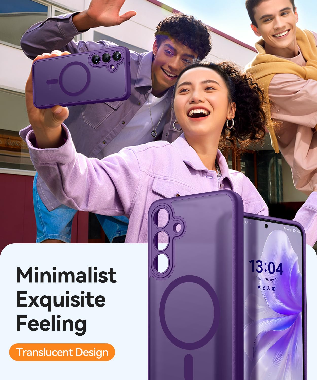 CANSHN Magnetica Cover per Samsung Galaxy S25 (6.2 Pollici), [Protezione Completa Della Fotocamera] Custodia Traslucida Opaca Protettiva Sottile Antiurto,Viola Profondo