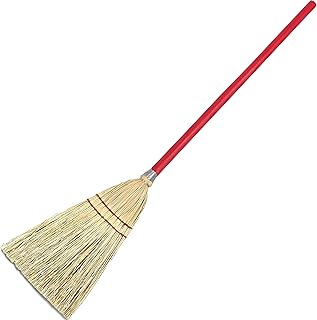 Carlisle FoodService Products Short Lobby Broom, Corn Broom with Red Handle for Spot Cleaning, Corn, 33 Inches, Red