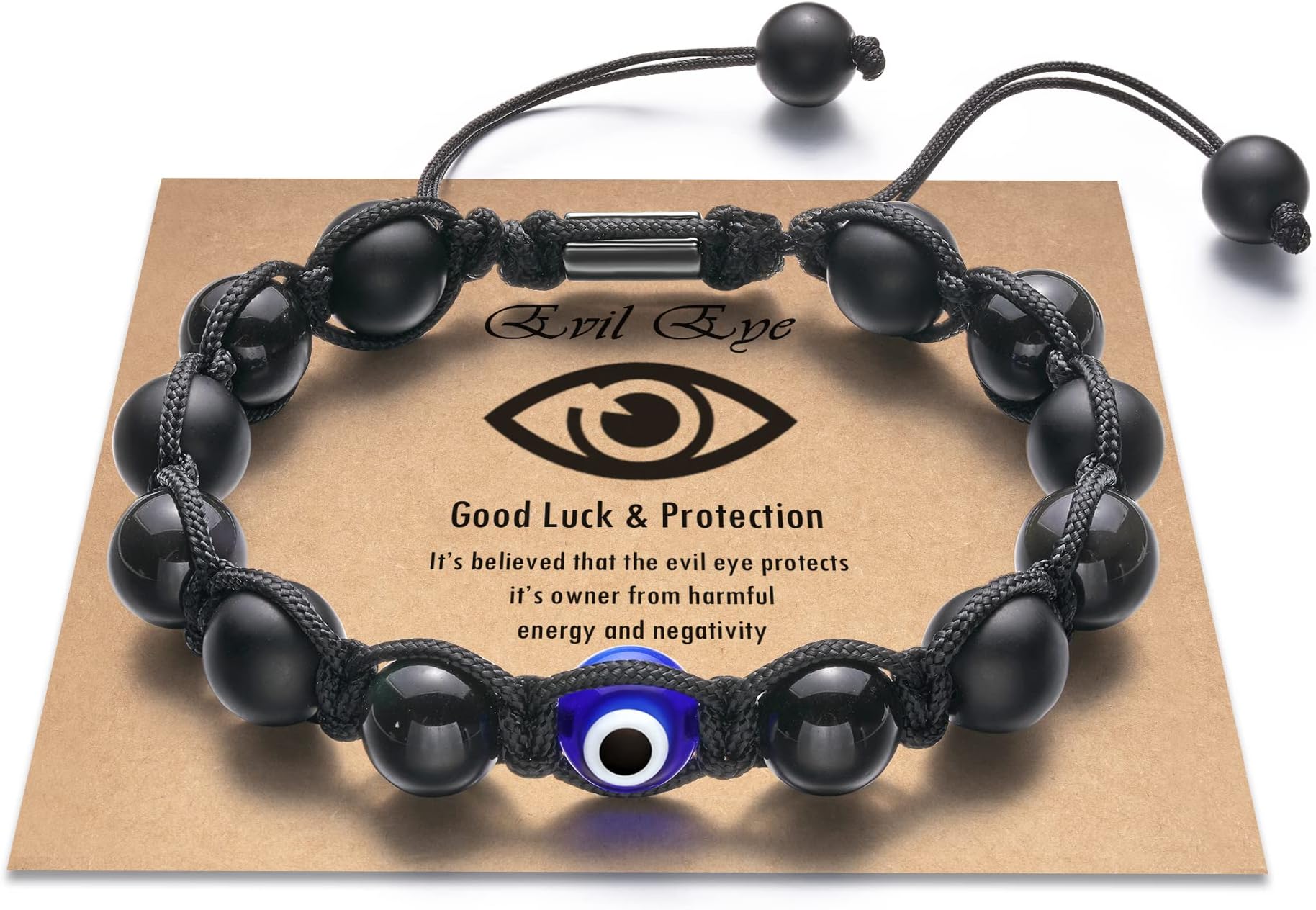Evil Eye Bracelet for Men Natural Stone£¨8mm£© Adjustable Bracelet Protection Good Luck Amulet for Boy