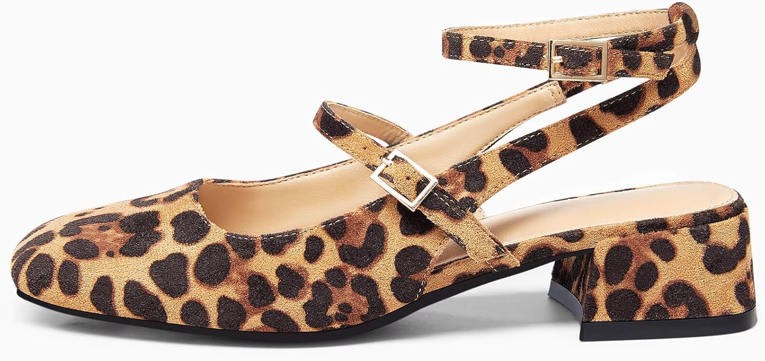 Coutgo Womens Mary Jane Chunky Low Heels Closed Square Toe Ankle Strap Pumps Wedding Party Dress Shoes - Image 3