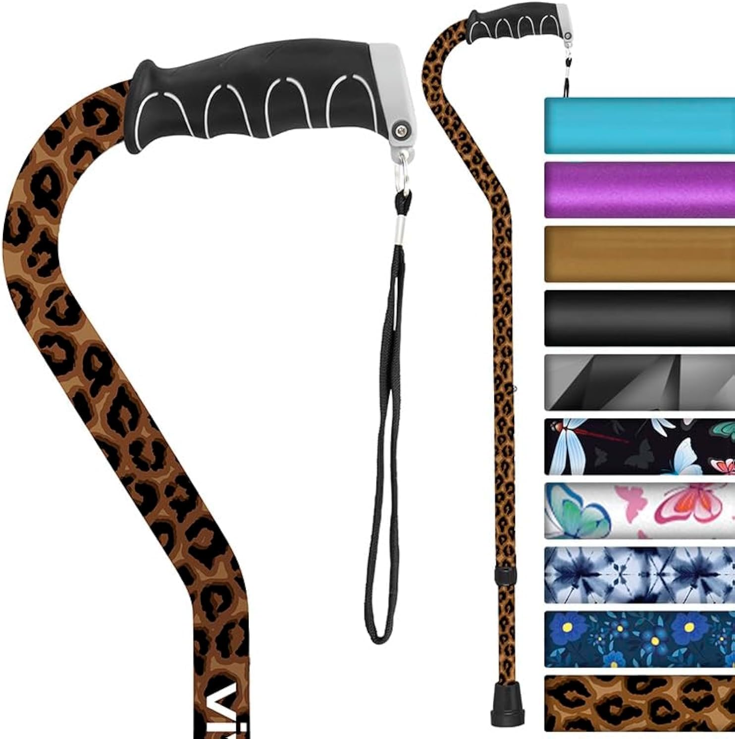 Walking Cane by Vive - Adjustable Cane for Men & Women - Sturdy Design Makes It The Ultimate Walking Aid - Slip-Proof Rubber Gives Staff Added Safety (Leopard)