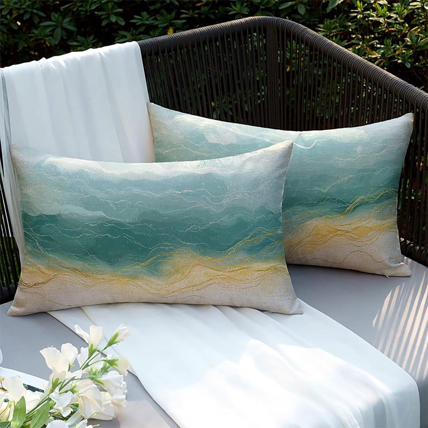 Taie d'oreiller extérieure imperméable bleu housses coussins canapé