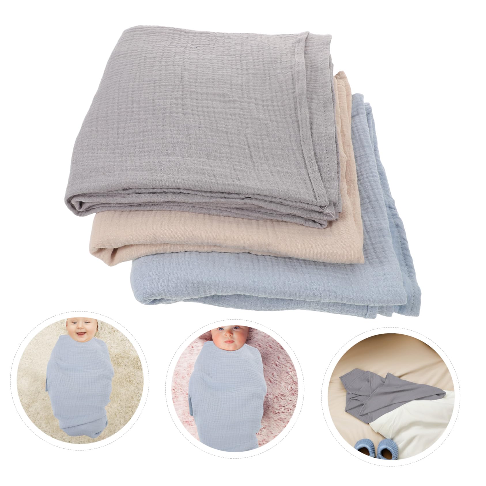 Mikinona 3 Pezzi Coperta Mussola per Ragazzo Ragazza Morbida e Traspirante Avvolgente per Nanna e Bagnetto di Swaddle per Ragazzo Ragazza Copertine Nursery Delicate per Sensibile