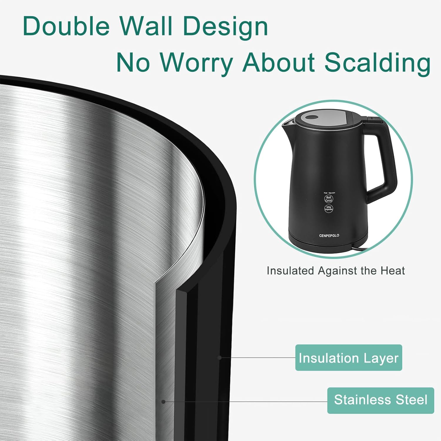 Fast Boil Electric Kettle, 304 Stainless Steel Interior Electric Tea Kettle, 1.8Quarts(1.7L), 1500W, BPA-Free, 7 Levels Temperature Control