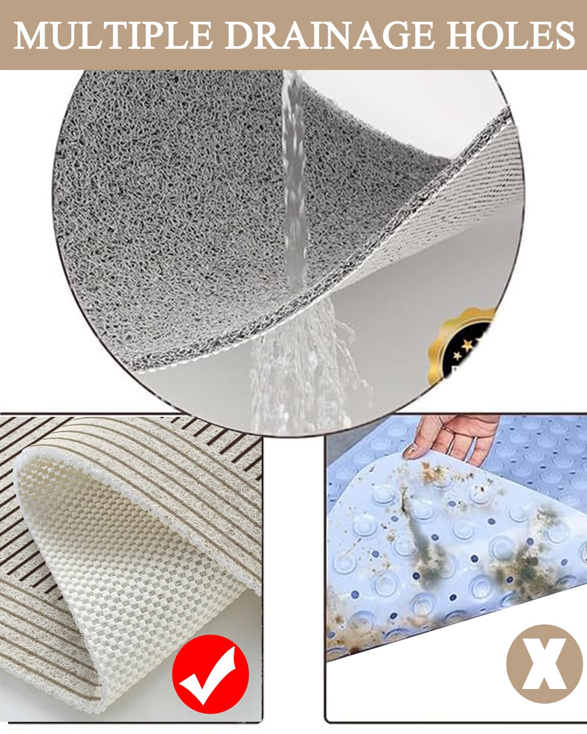 Surwin Alfombra Ducha Antideslizante 60x120cm, Alfombra de Bañera Antideslizante con Drenaje | Secado Rápido Loofah PVC Suave | Alfombrilla de Ducha Alfombrilla de Baño
