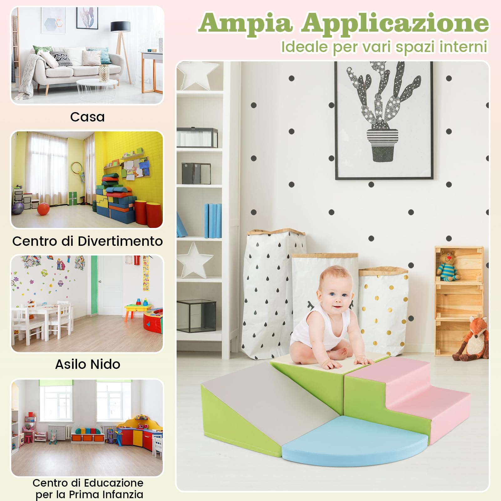 COSTWAY Set di Blocchi in Schiuma per Bambini 4 Pezzi, Set di Costruzioni Morbide in PU + EPE per Sviluppo dei Bambini, Gioco Attivo Interno per Arrampicarsi e Gattonare (Rosa)