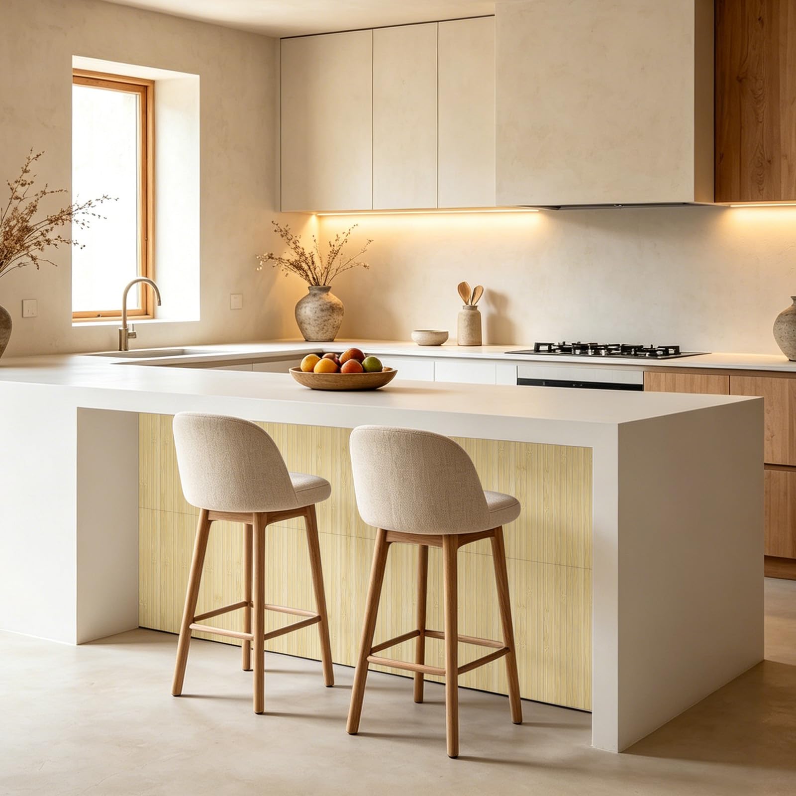 Vieshful Paneles de Pared de Bambú Natural (40 x 240cm), Revestimiento Flexible para Decoración de Interiores, Listones de Madera para Isla de Cocina, Salón y Renovación de Muebles DIY Natural