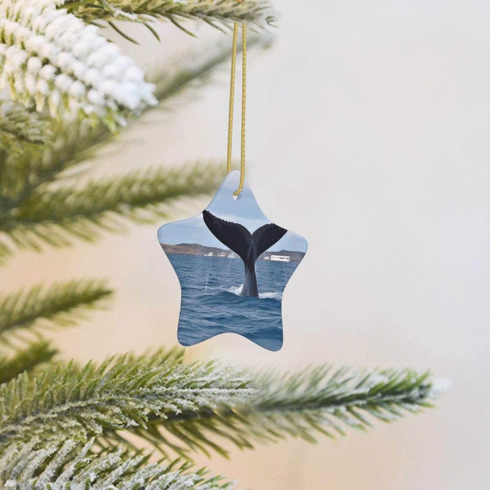 Christmas Tree Decoration Hanging Star Ornament Whale Tail Ceramic Ornaments Christmas Tree Decorations Star Pendants for Xmas Tree Winter New Year Wedding Party Supplies