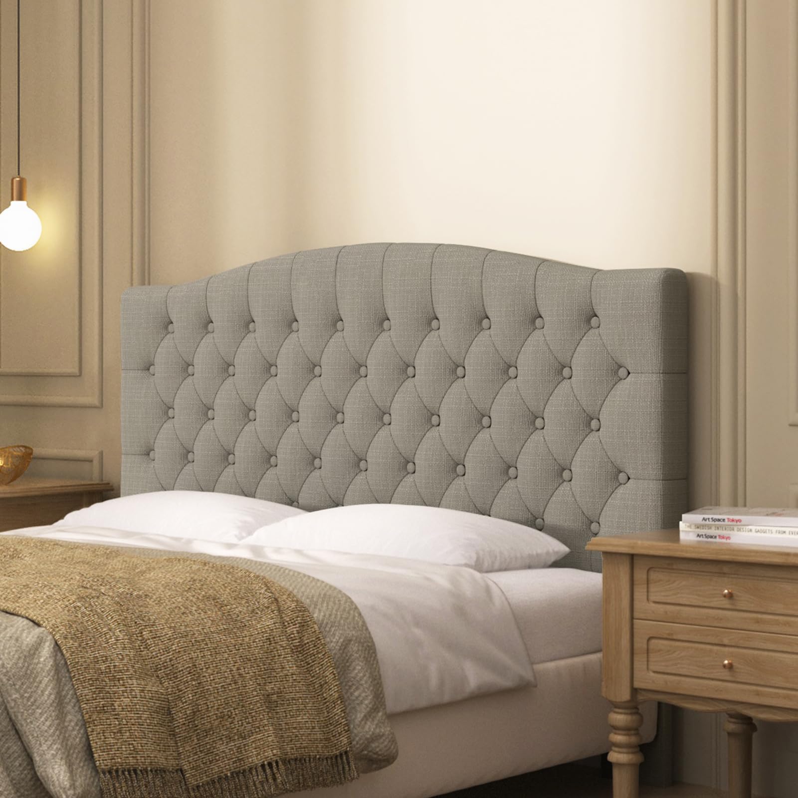 Furpopup Linen Upholstered Headboard Queen/Full Size Latest Model Wall Mount, Bed Frame Mount, Featuring High-Density Sponge Padding, Luxury Texture