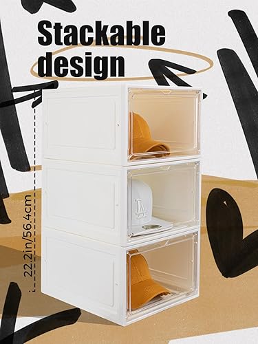Miniatura 24 de Paquete de 6 cajas organizadoras de sombreros, apilables transparentes para gorras de béisbol, contenedores con puerta magnética para sombreros
