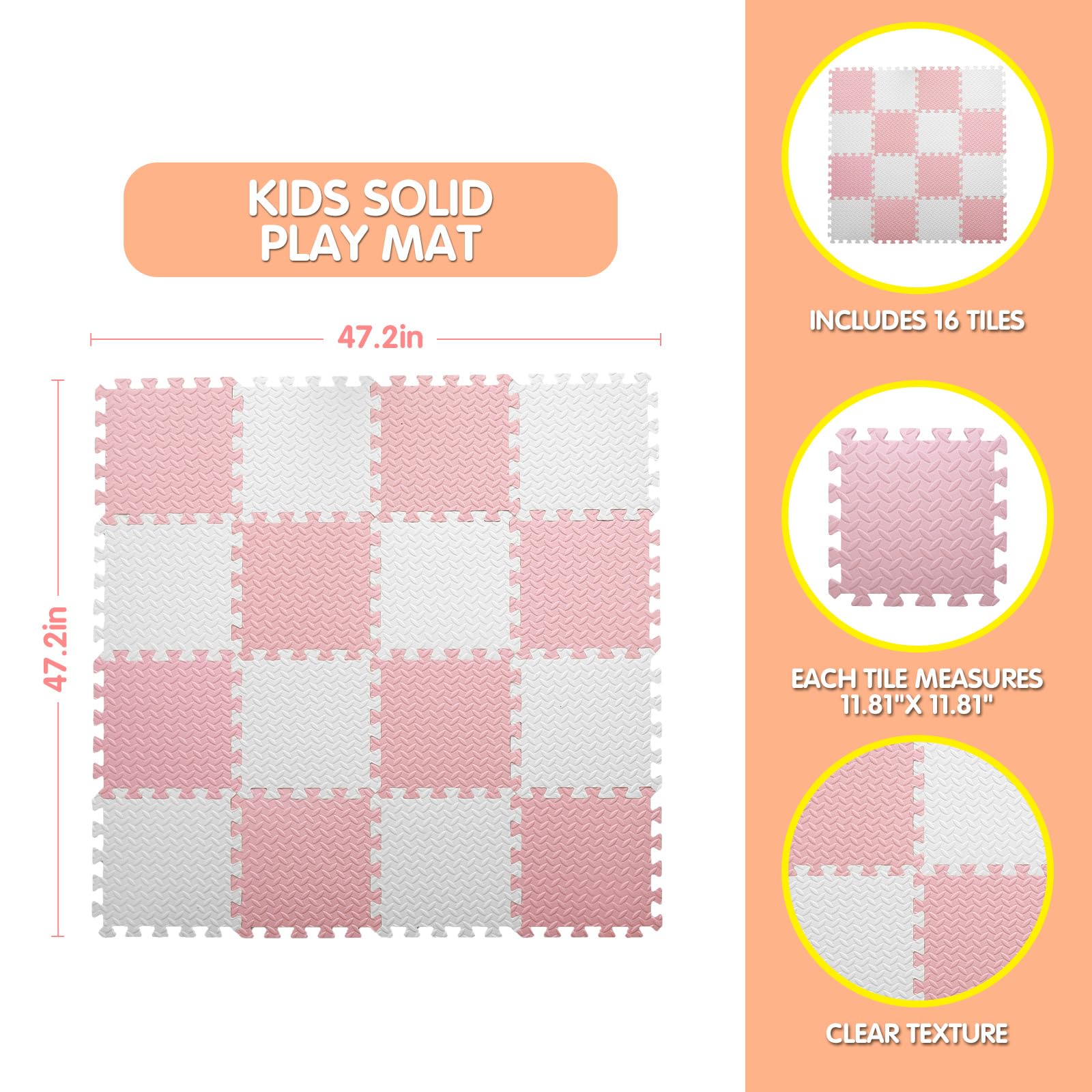 Lot de 16 dalles en mousse pour sol, carreaux carrés en mousse emboîtables