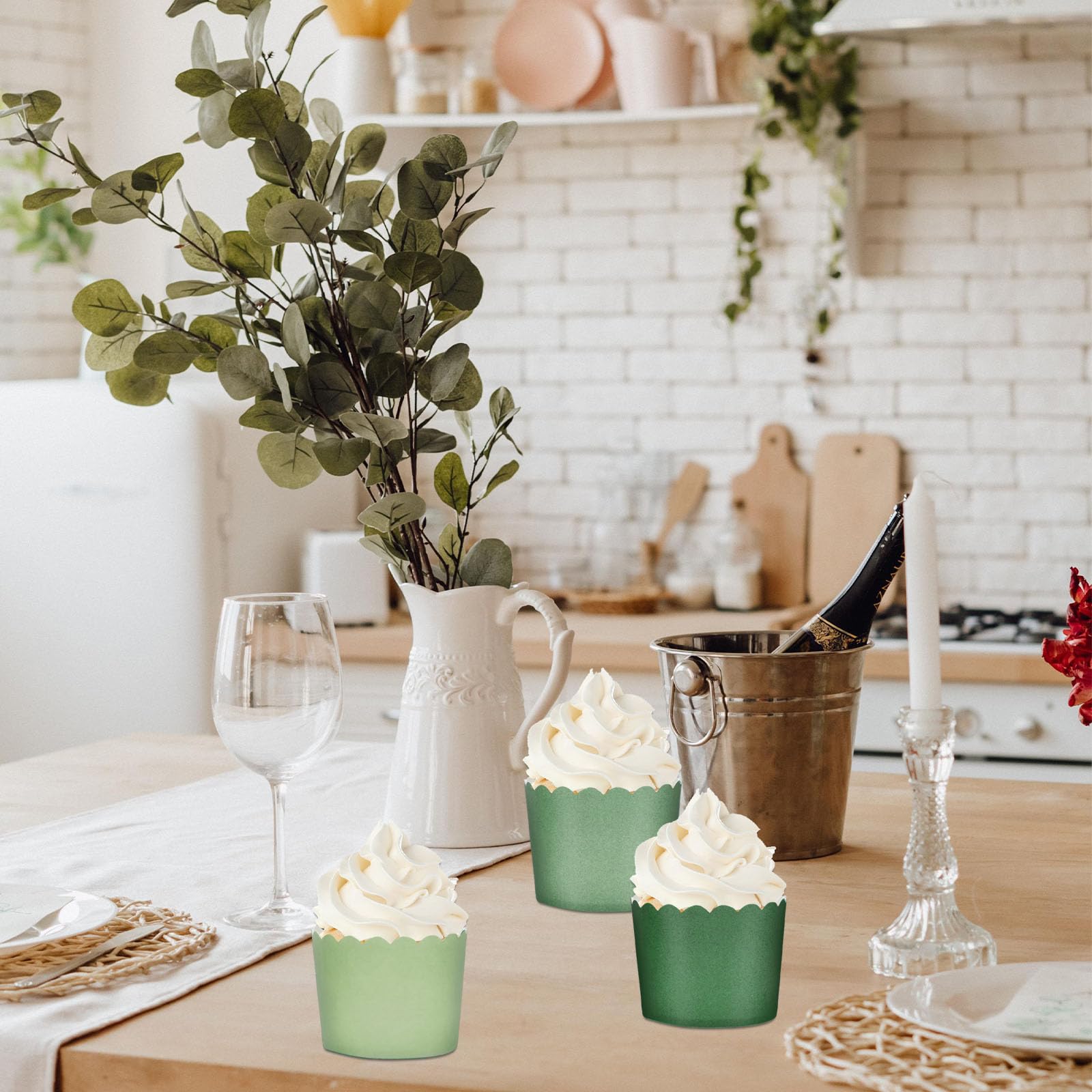 Whaline 600 Pcs Green Cupcake Liners - Sage & Dark Green Gradient Baking Cups For Weddings, Parties - View #10