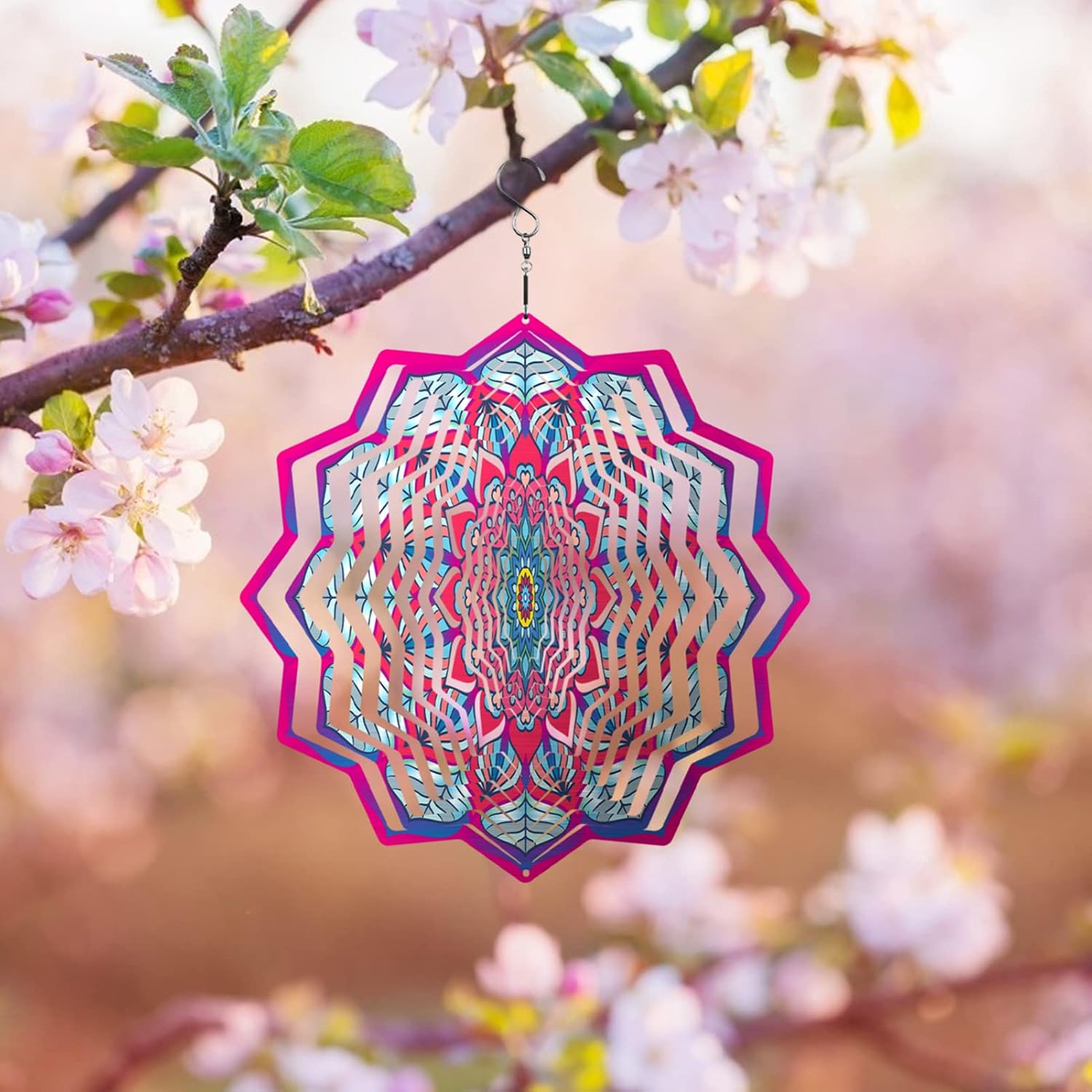 Wind Spinners for Yard and Garden - 2 Styles Mandala Hanging Wind Catcher Decor, 11.8in Stainless Steel Geometric 3D Kinetic Art with Swivel Hooks for Outdoor Ornaments Unusual Gifts