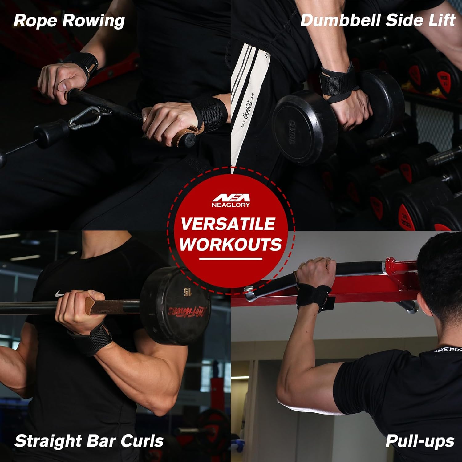 NEAGLORY Weight Lifting Wrist Straps Double Layer Leather Padded Wrist Hooks Support Gloves for Deadlift Powerlifting Neoprene Adjustable Gym Workout Accessories for Men&Women