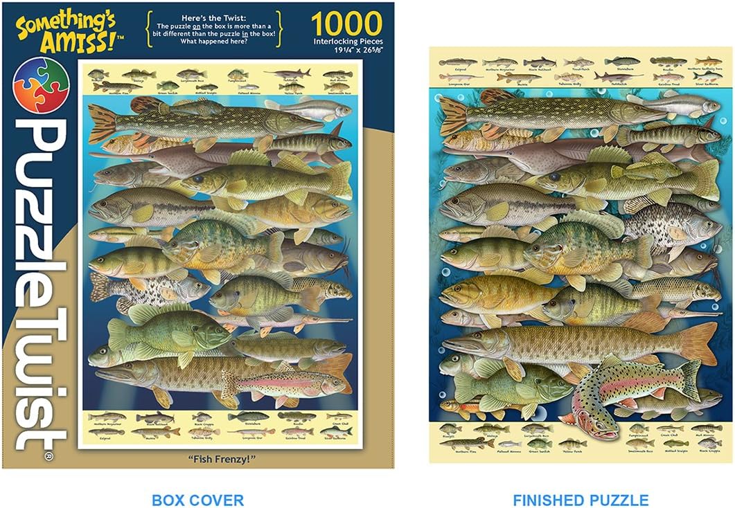 Fish Frenzy - 1000 Piece Jigsaw Puzzle, Something’s Amiss! Series, Unique Challenging Fun for Adults Family Teens, Made in USA