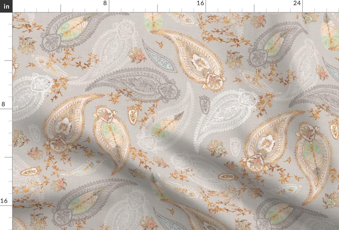 Spoonflower Fabric - Boho Paisley Gold Roses Peony Bohemian Antique Chevron Floral Damask Printed on Minky Fabric by The Yard - Sewing Baby Blankets Quilt Backing Plush