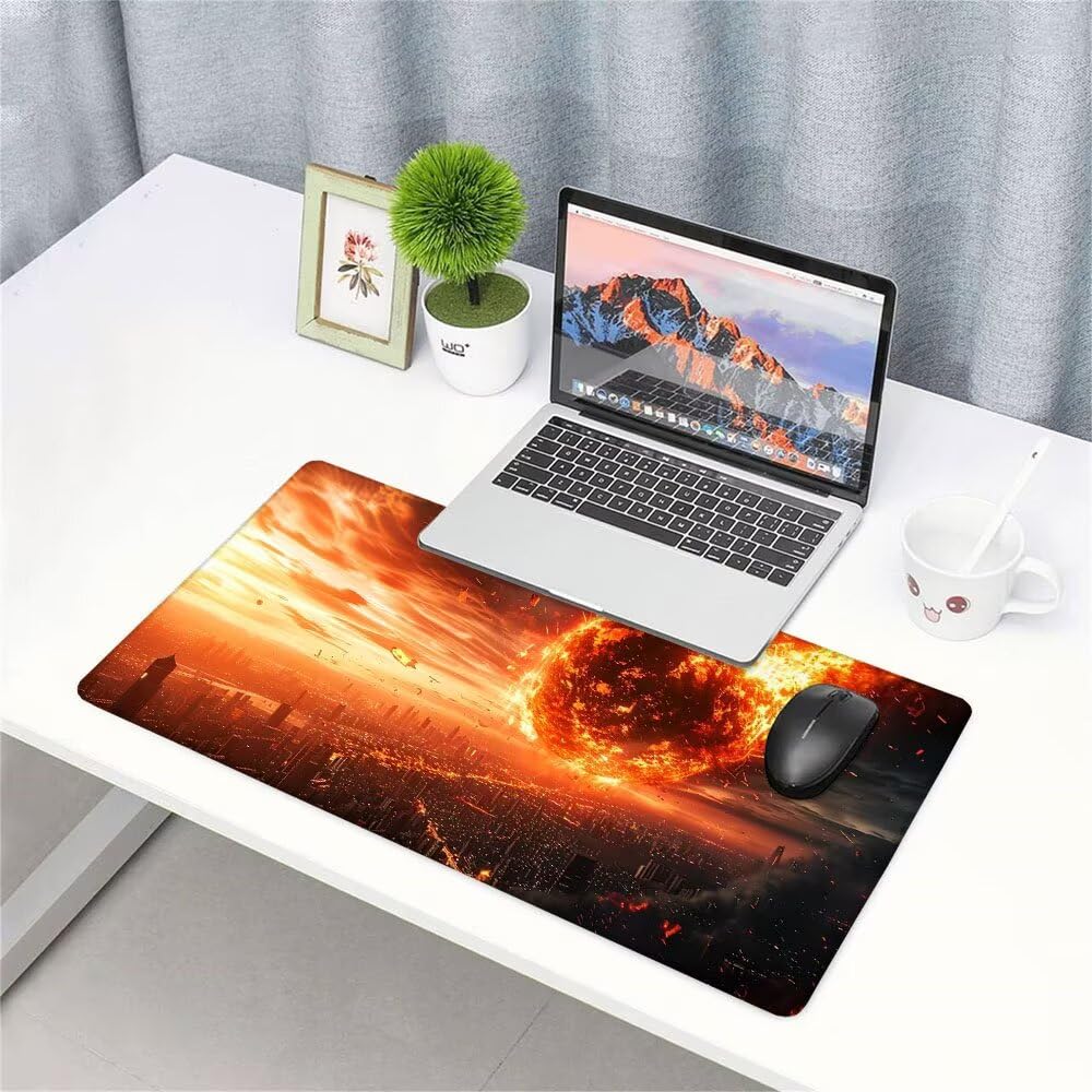 Alfombrilla de Mouse para Juegos, Giallo, XXL, Antideslizante, Impermeable, Diseño de Meteoriti, Extendido, Grande, 1400x600x3mm, para PC, Laptop, Ufficio, Famiglia d-644