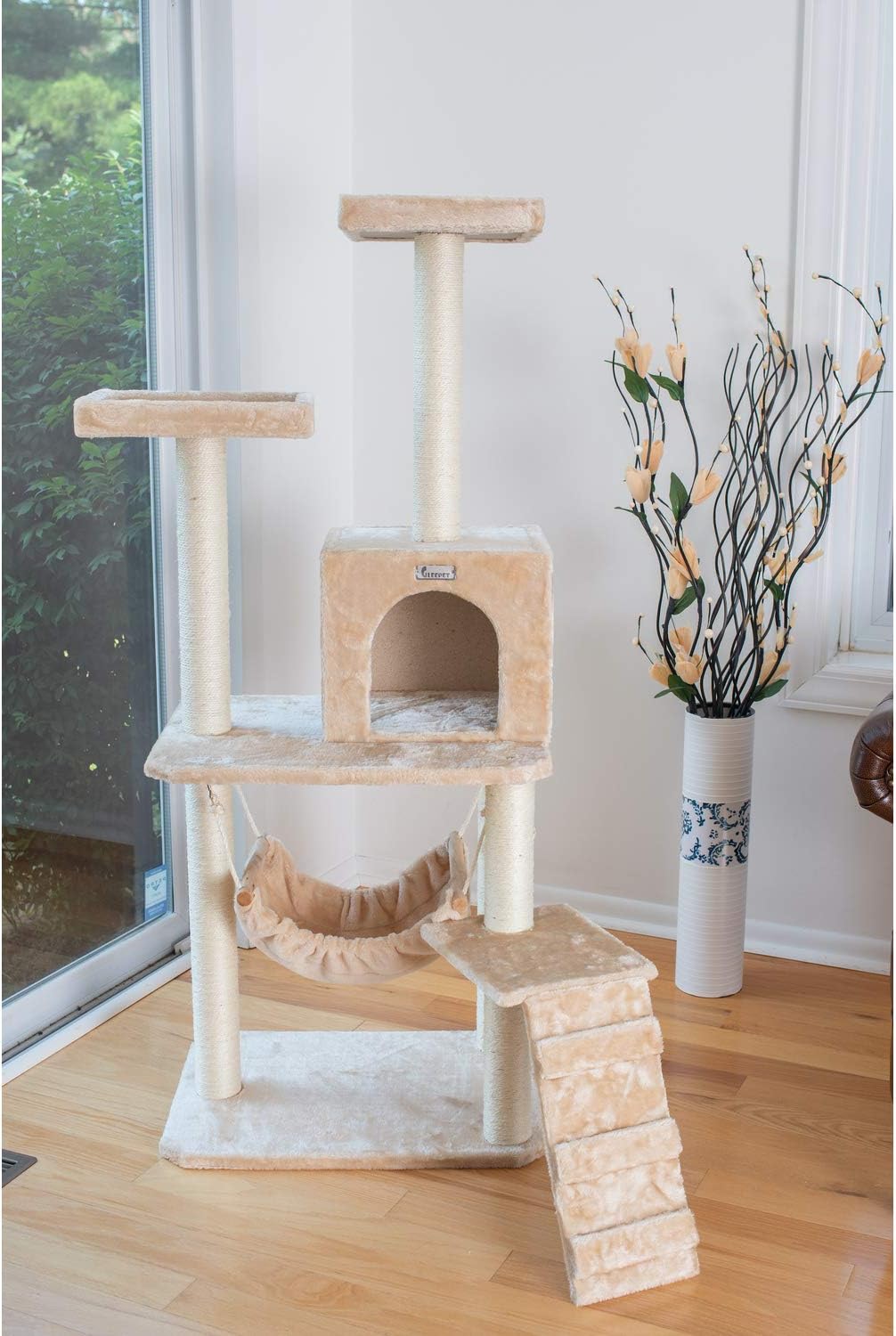 GP78570921 Cat Tree with Ramp, 57-Inch, Beige