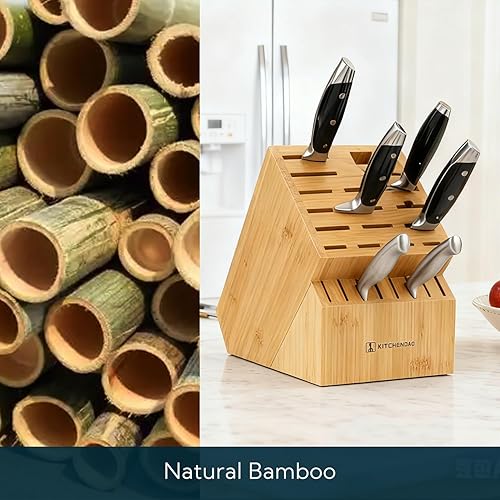 Miniatura 4 de KITCHENDAO Bloque de cuchillos de bambú de lujo con 20 ranuras sin cuchillos, soporte para cuchillos de cocina, soporte para múltiples cuchillos de