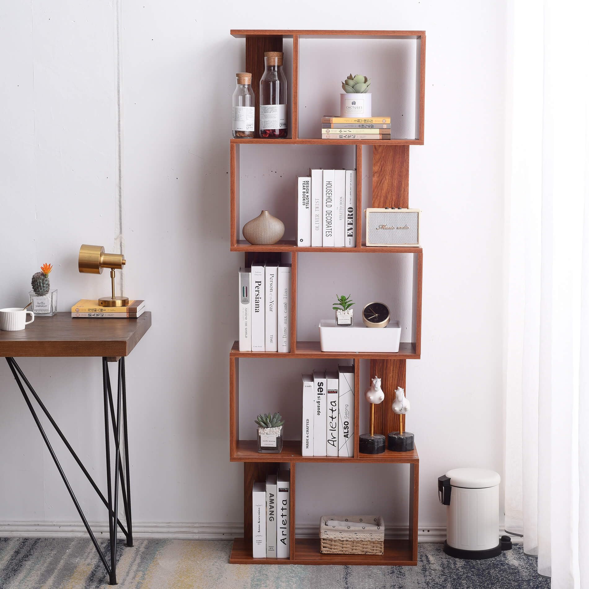 Libreria Moderna Rebecca 6 Cubi - Rovere Chiaro, 97,5x97,5x29 Cm, In MDF, Per Casa E Ufficio