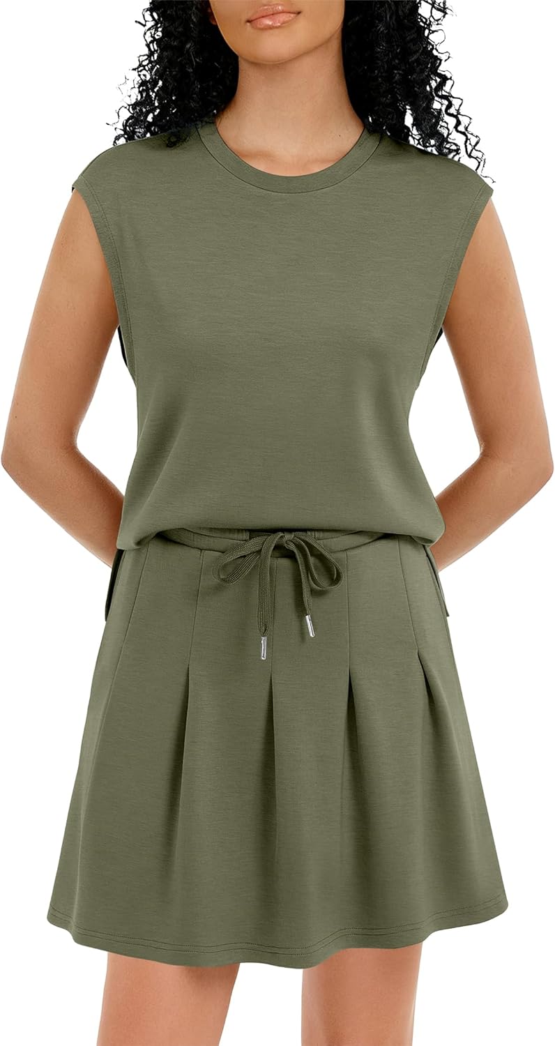 Casly Lamiit Women's Two Piece Skirt Sets Summer Pleated Tennis Outfits Cap Sleeve Sweatsuit High Waist Skort Matching Set - Image 2