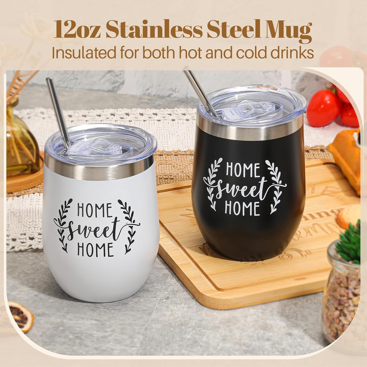 Housewarming Gifts for New Home, Gift Basket with 12oz Couple Tumblers, Pizza Cutting Board, Kitchen Utensil Set, Dish Towels & Key Holder – New Home Gifts for Couples, Realtor Closing Gifts
