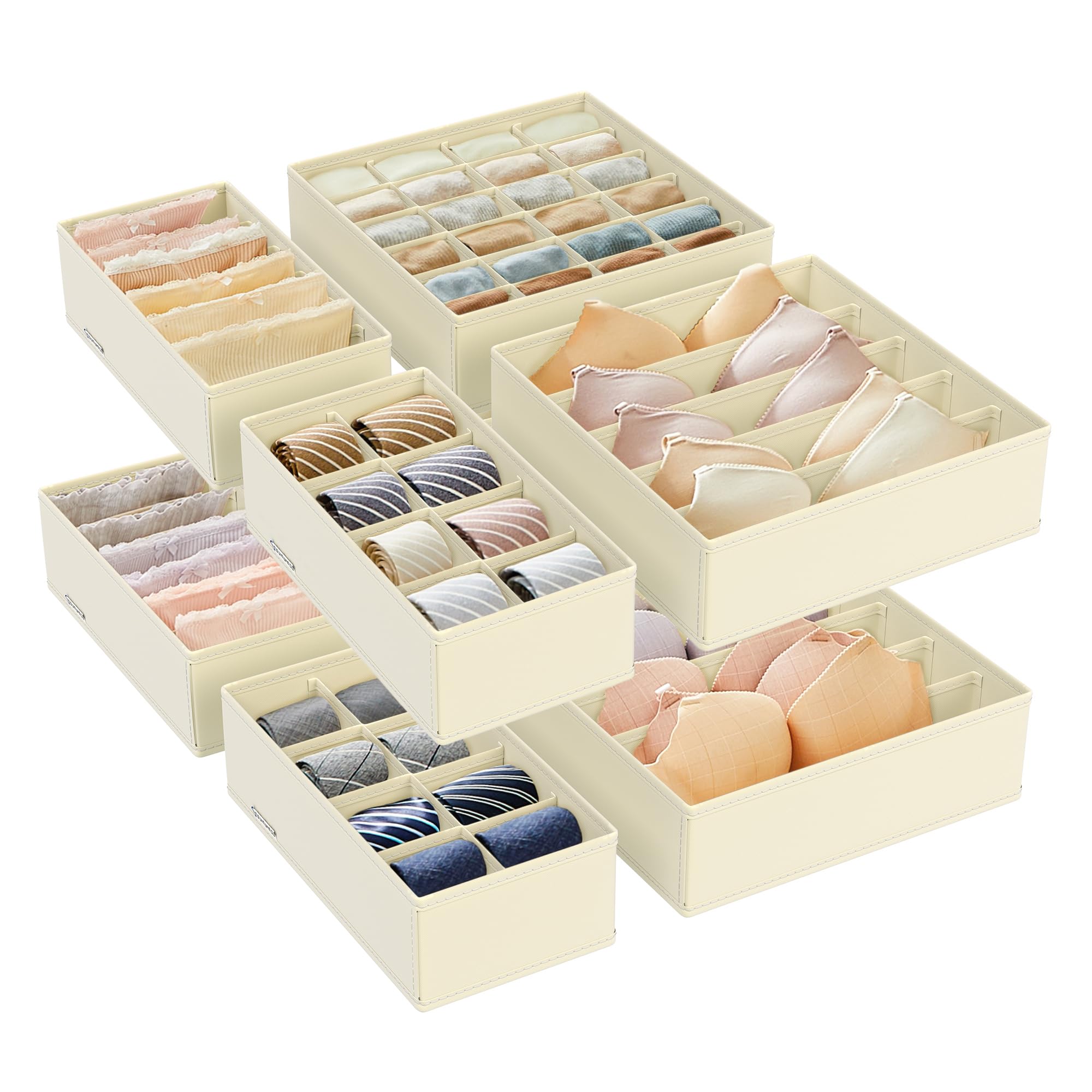Songmics Sand Beige Set Of 8 Underwear Drawer Organisers, Drawer Dividers, Foldable, For Bras Undies Socks Ties, Fabric Storage Boxes For Closet Wardrobe Shelves, Rus008m01
