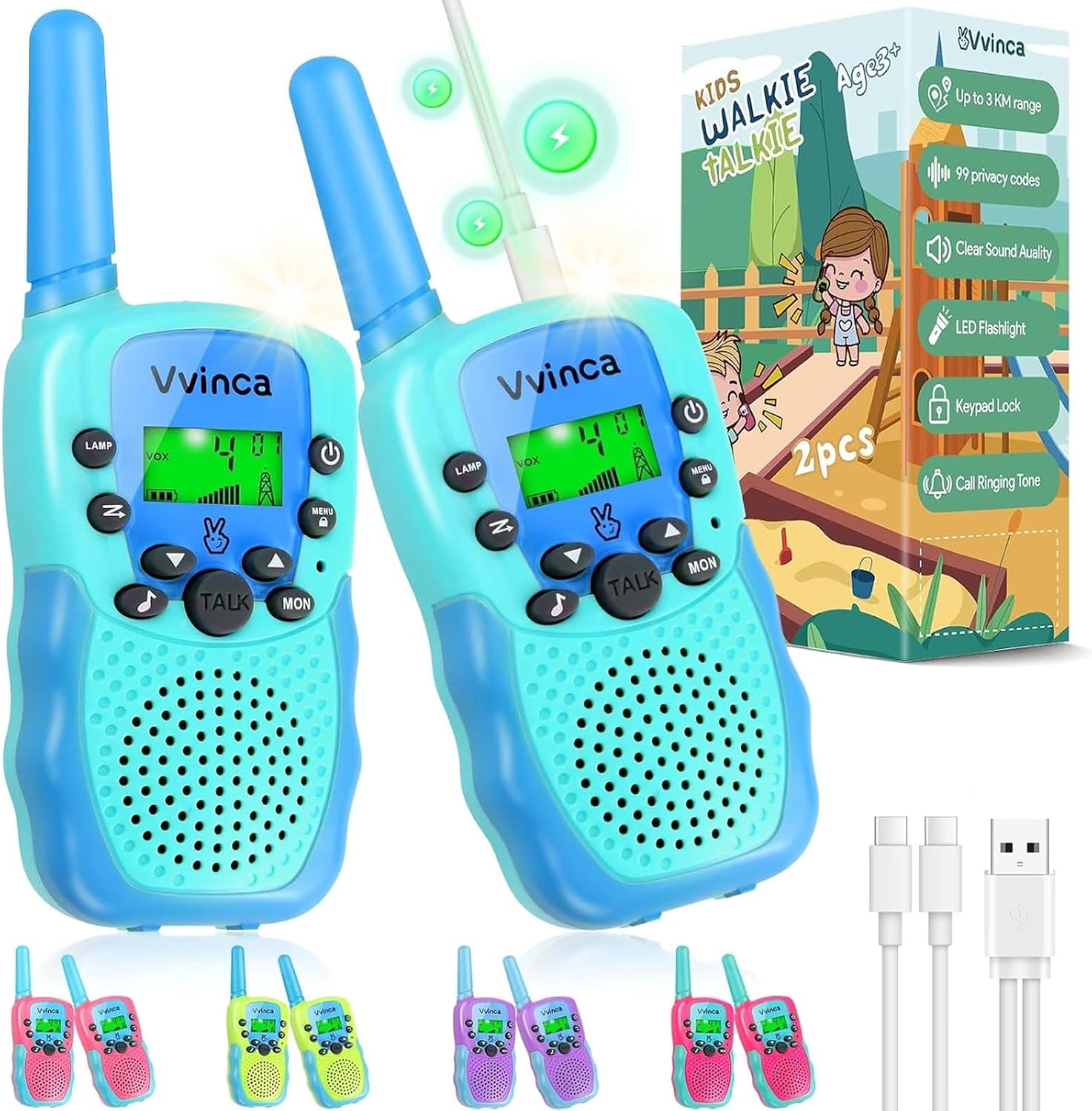 Vvinca Toys for Ages 5-7 Boys Girls, Rechargeable Walkie Talkies for Kids Long Range 22 CH 2 Way Kids Walkie Talkie with Flashlight for Camping Hiking Indoor Outdoor 3 4 5 6-12 Birthday