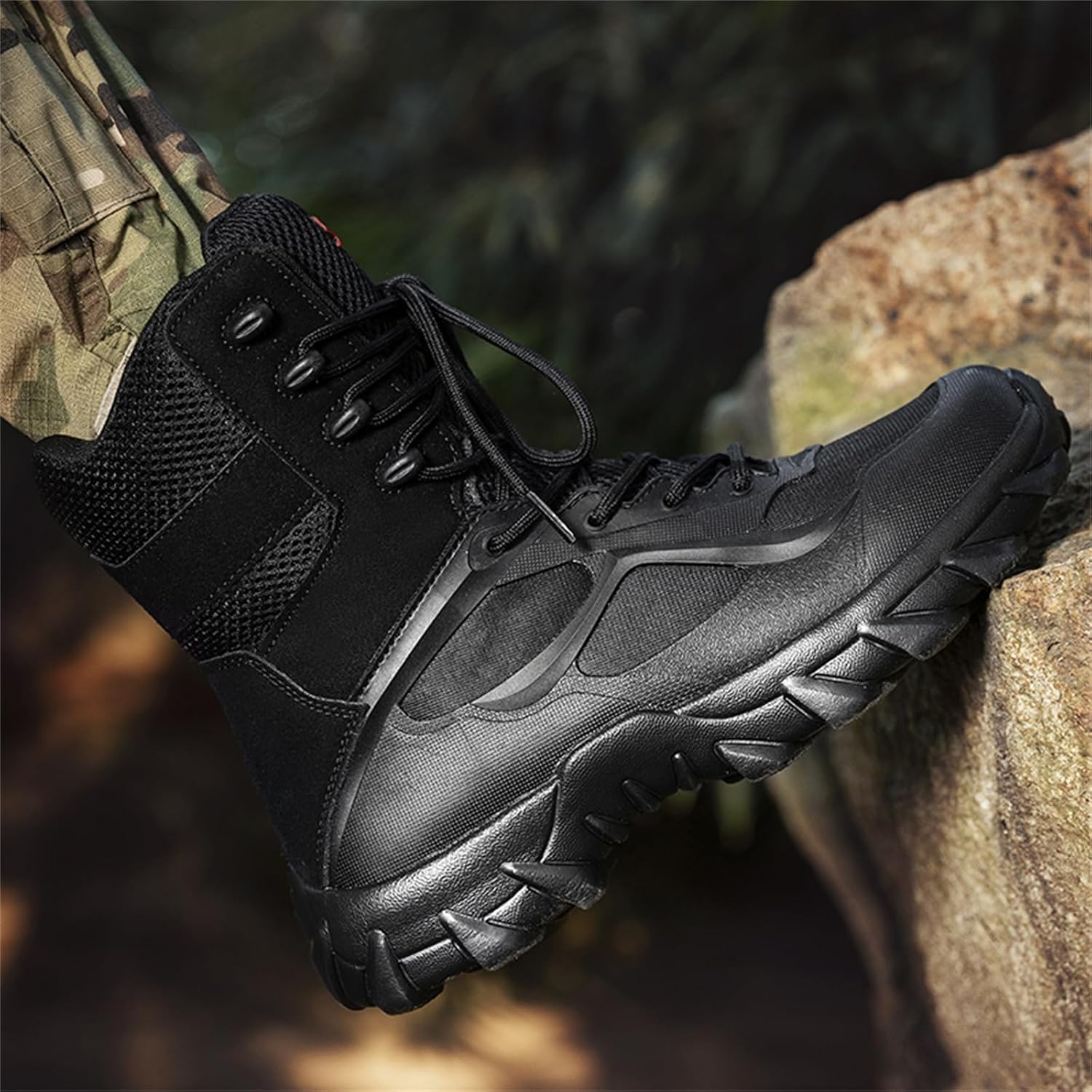 Men's High Top Lace Up Military Tactical Boots Waterproof Breathable Mesh Non Slip Rubber Sole for Outdoor Work Combat Hiking Lightweight Soft Toe Cap Comfortable All Day for Training Backpacking