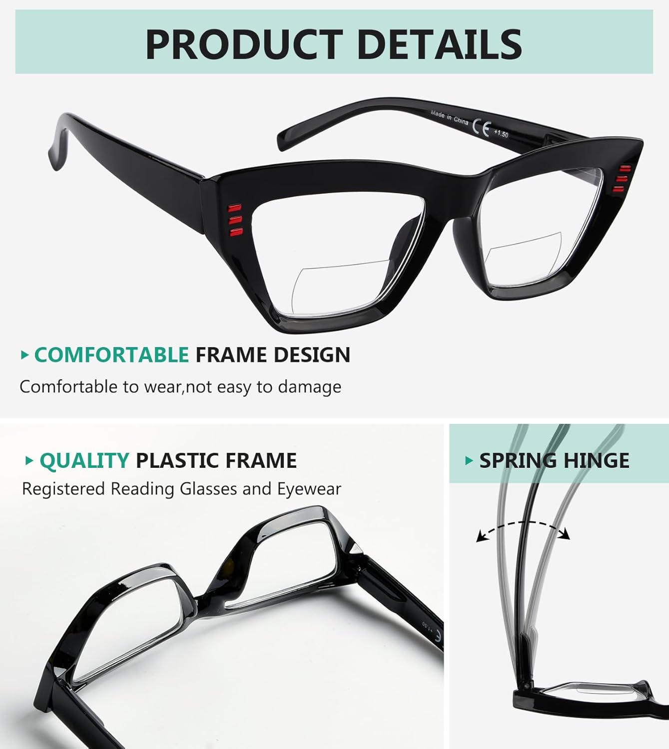 Eyekepper 4-Pack Bifocal Reading Glasses for Women Cateye Bi-focal Readers