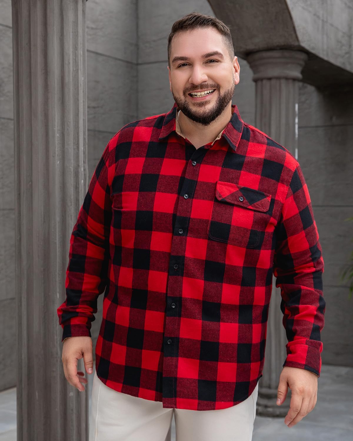 PINKMARCO Men’s Big & Tall Flannel Shirt: Button Down Plaid Shirt for Men, Long Sleeve Casual Shirt for Office Vacation - Image 7