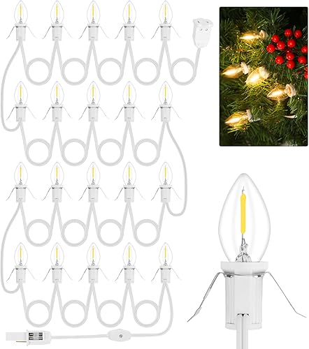 Miniatura 10 de Paquete de 2 cables de accesorios negros con 12 bombillas LED y salida de luz de aldea de Navidad de 11.6 pies, cable blanco con fusible de