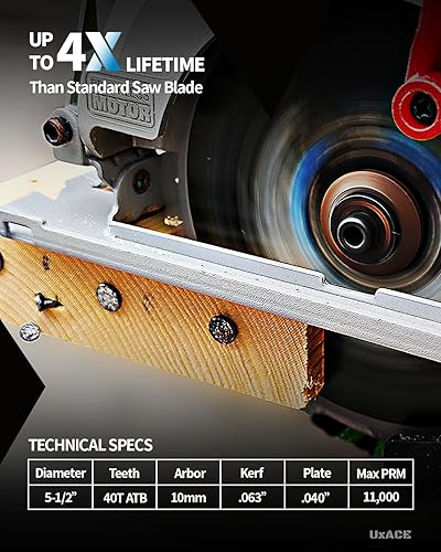 Miniatura 3 de Hoja de sierra circular de 5-1/2 pulgadas y 40 dientes con eje de 10 mm, corte de madera de ultra acabado, punta de carburo, corte fino, para madera