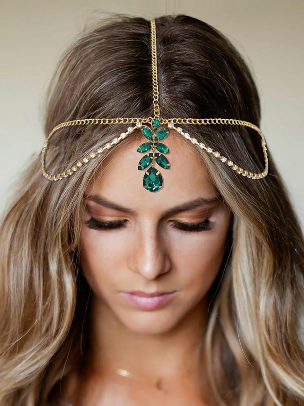IYOU Rhinestone Wedding Head Chains Gold Crystal Headband Layered Prom Bridal Hair Accessories for Women - Image 3