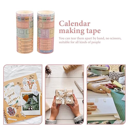 Miniatura 9 de 10 rollos de cinta de calendario mensual para escribir de bricolaje para manualidades de colores brillantes, diseños únicos para diarios de