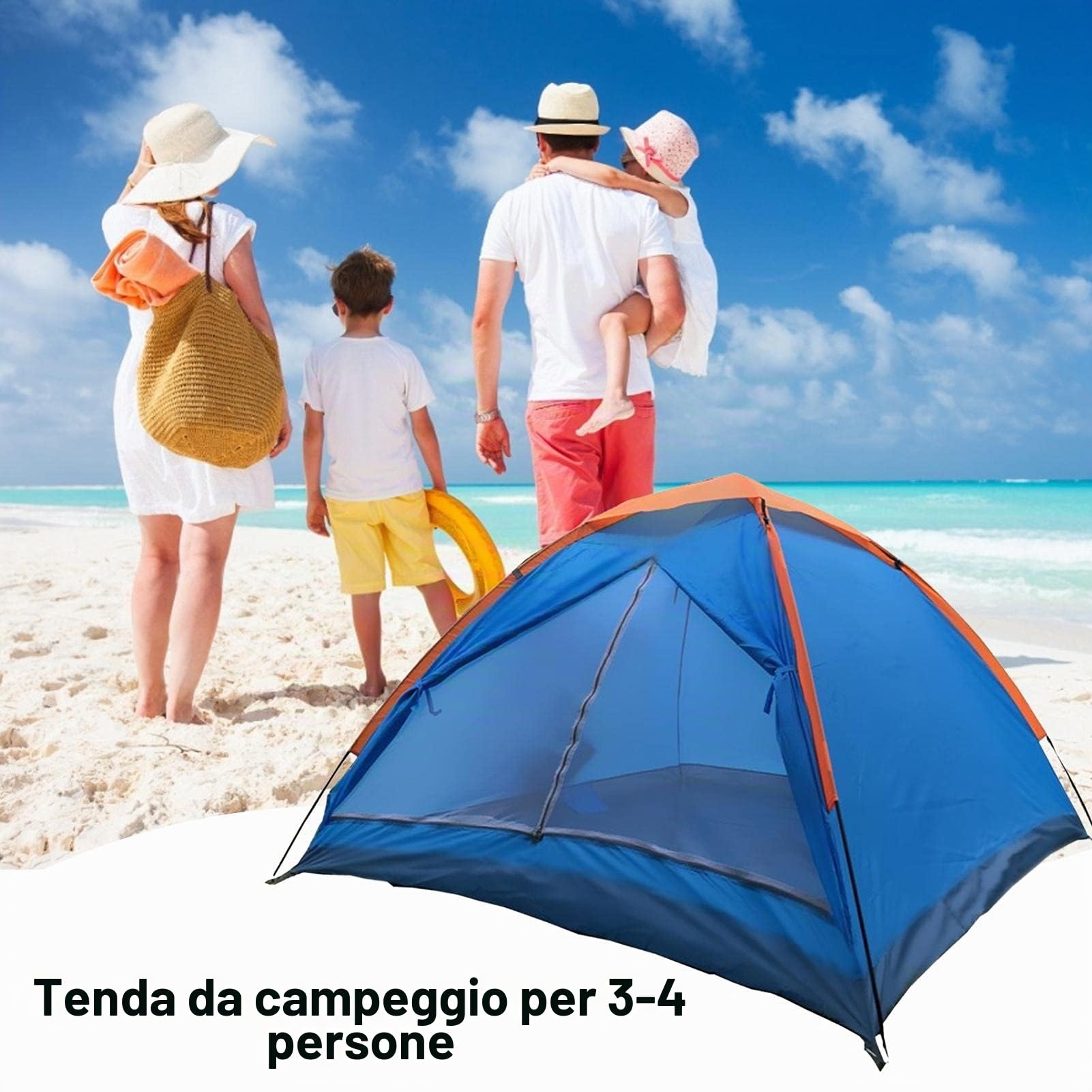 Tenda da campeggio per 3-4 persone, impermeabile, monoporta, per famiglia, adatto per campeggio ed escursionismo