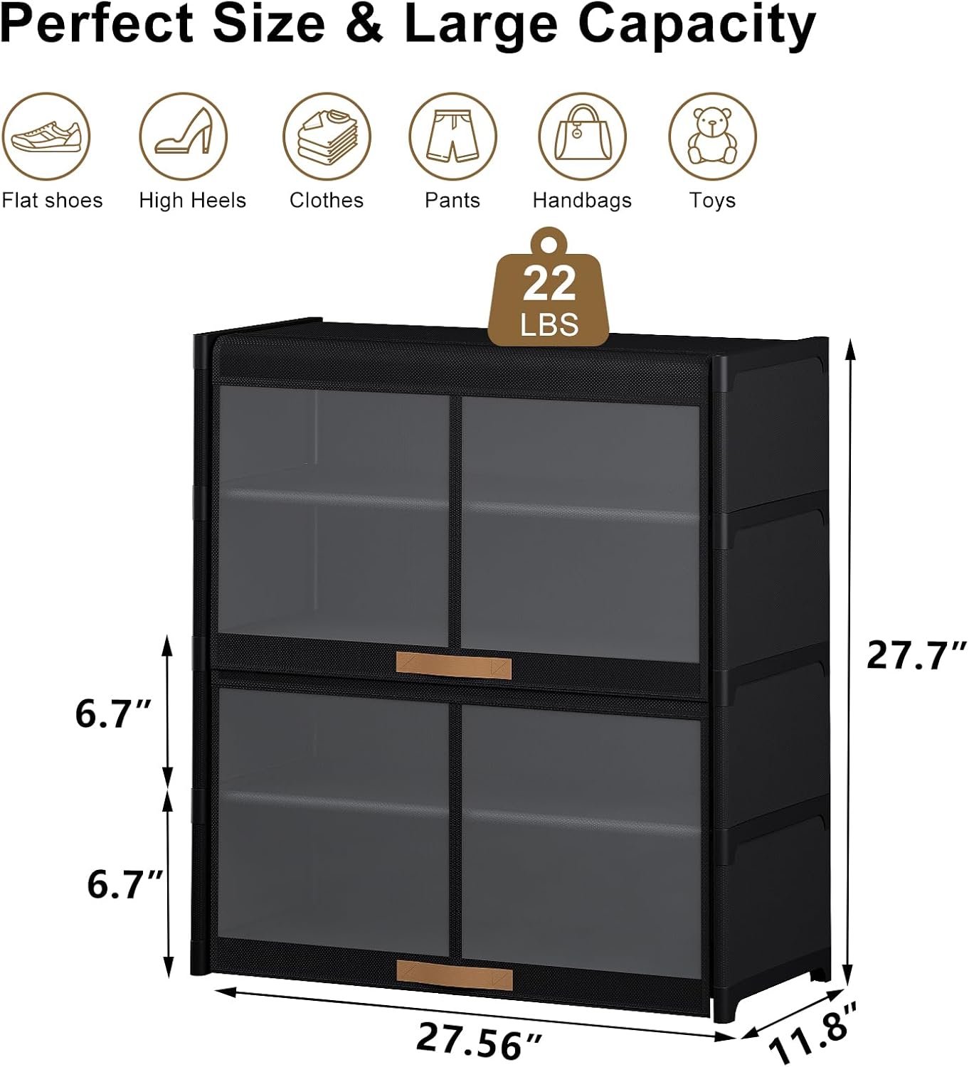 Condition photo showing New/Like New for shoe rack, 5 tier shoe storage cabinet with doors, 20 pair shoe shelves organizer for entryway closet, plastic shoe shelf with metal frame for bedroom hallway, black 5-tier