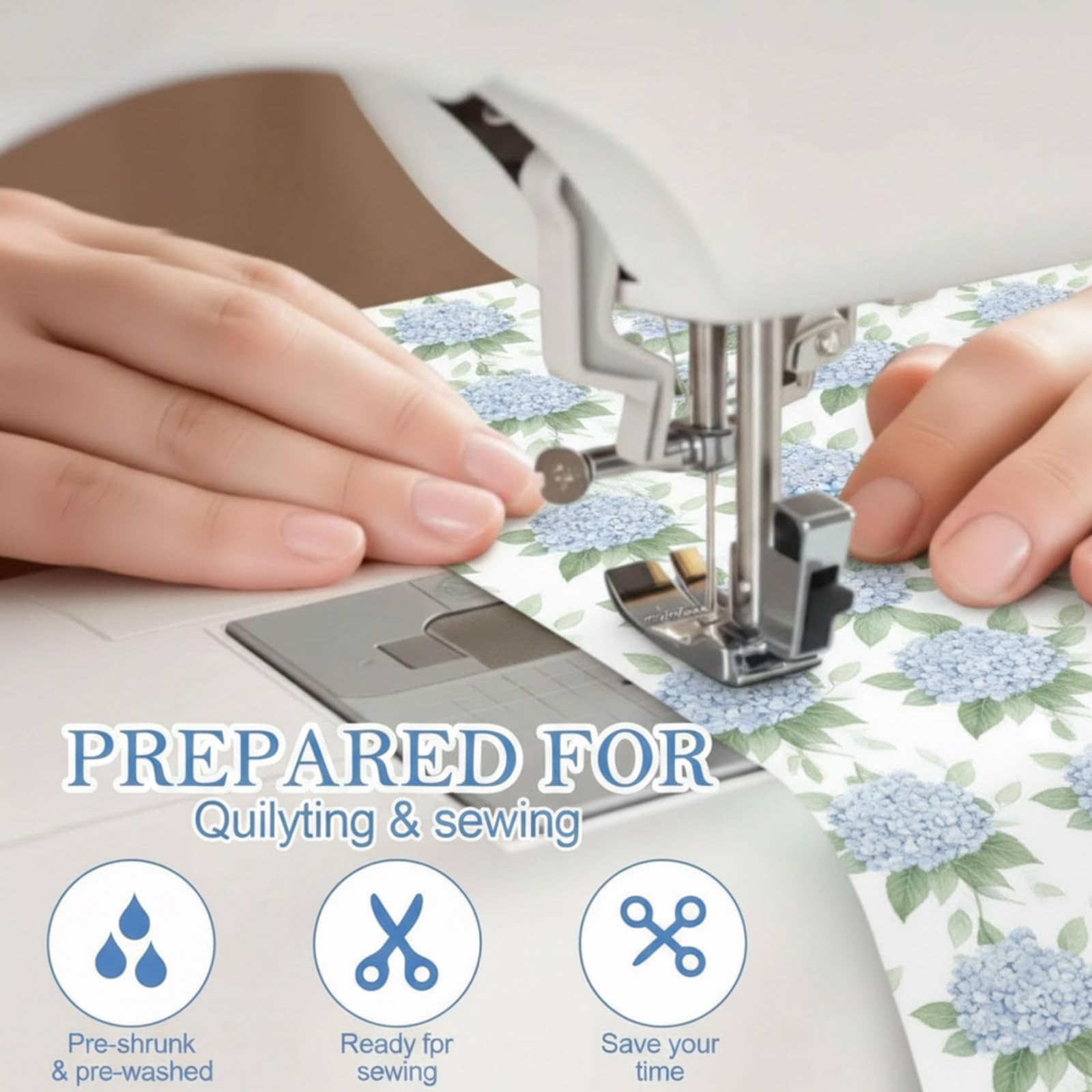 Tudomro 10 Pcs Blue Floral Fabric Squares Bundles 20 x 20 Inch Cotton Hydrangea Quilting Fabric Blue Spring Flower Fat Quarters Printed Cloth Quilt Patchwork Material for Sewing DIY Craft Supplie - 4