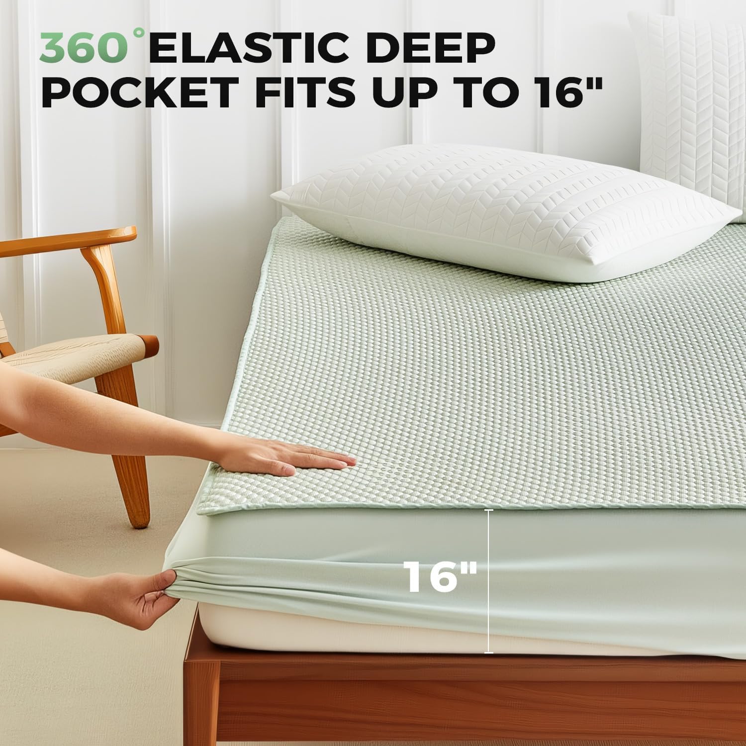 Tokokimo Premium Cooling 100% Waterproof Mattress Protector Queen Size, Breathable Washable 3D Air Fabric, Soft Noiseless Deep Pocket 8''-16'', Ideal for Hot Sleepers - Image 4