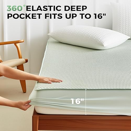 Miniatura 4 de Tokokimo Protector de colchón 100% impermeable, funda de colchón de enfriamiento de tela de aire 3D, sábana bajera con bolsillos elásticos, sueño