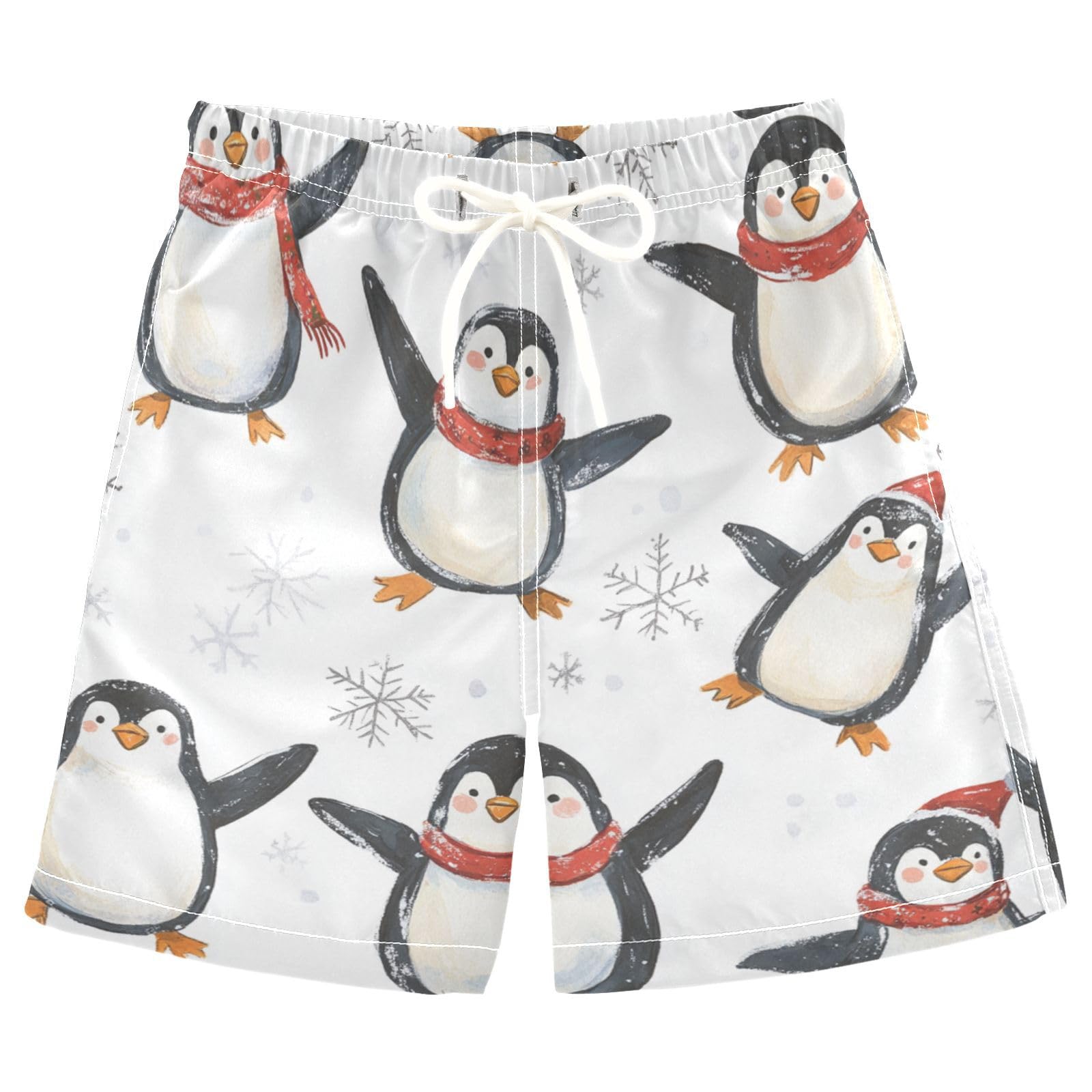Jucciaco Boys Beach Board Shorts Cute Penguin Cool Snow Swim Trunk Teen Swimwear