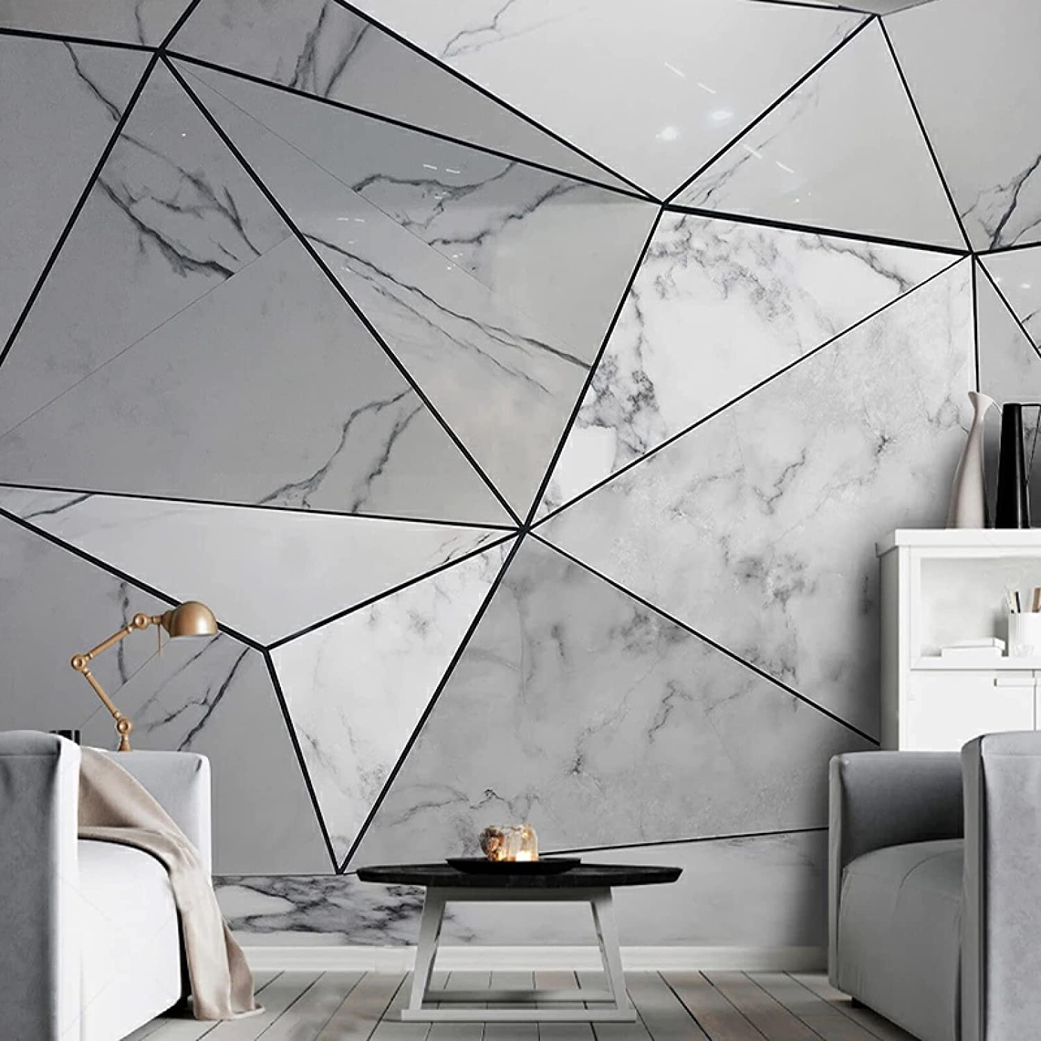 Mármol Gris Geométrico Abstracto Papel Pintado 3D Mural De Pared, 3D Foto Decoración Pinturas Mural Papel Pintado Adecuado Para La Sala De Estar Y El Dormitorio Fondo De Tv Peel 250(ancho)x175(alto)cm
