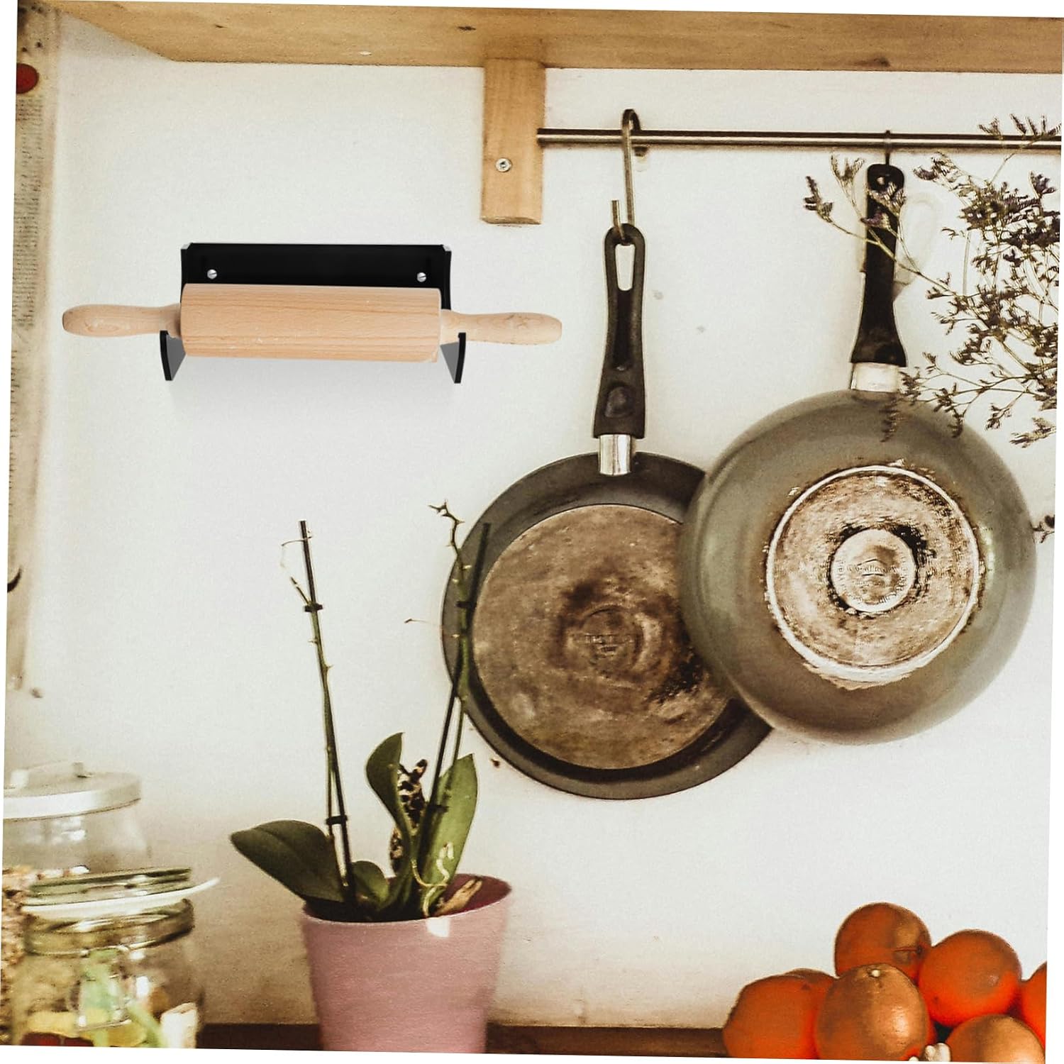 2pcs Wall Rolling Pin Holder Practical Rolling Pin Storage Rack Hooks for Kitchen Wall-mounted