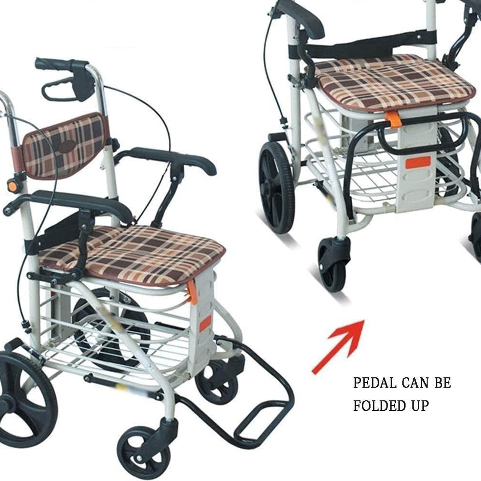 Rollator Walker składany chodzik z kołem i wyściełanym siedzeniem zamykane hamulce z koszem na zakupy, wózek rehabilitacyjny