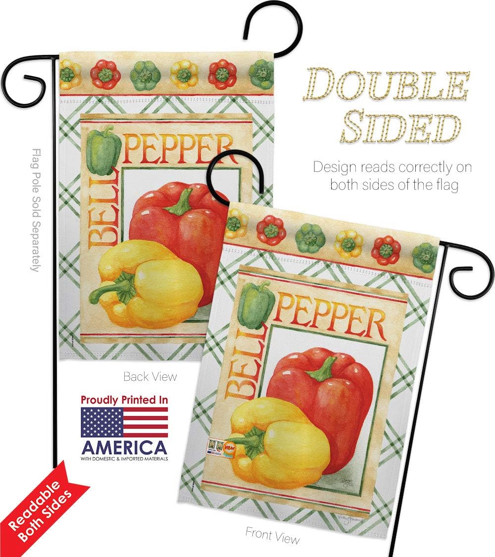 Bell Pepper Garden Flag Set Wall Holder Food Vegetable Pumpkin Chilli Squash Harvest Autumn Farm Herbs Small Decorative Gift Yard House Banner Double-Sided Made In USA 13 X 18.5