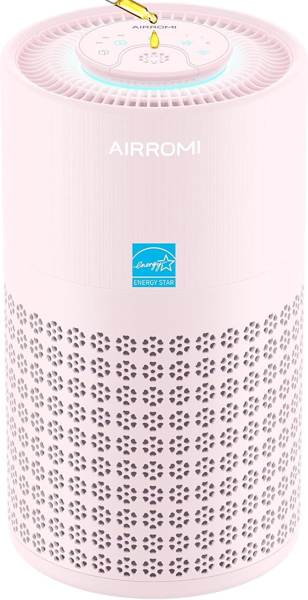 Air Purifier for Bedroom with HEPA 3-in-1 Filter, Pet Air Purifier for Home Cat Pee Smell, Covers Upto 990 Ft², Quiet 360° intake Air Cleaner for pet hair,allergies,Dust,Smoke A2001 Pink