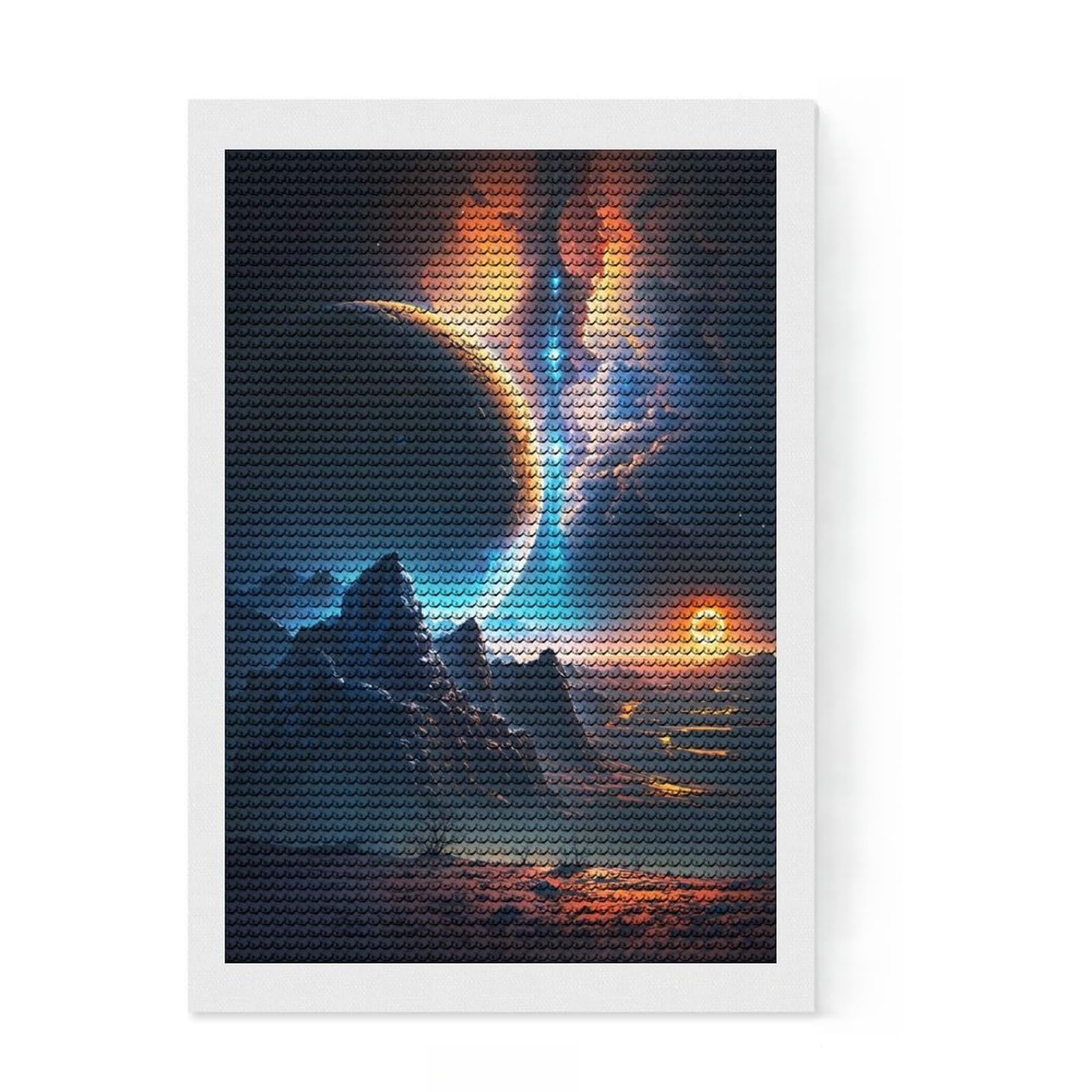 Junmoney Ethereal Twilight Peaks Diamond Painting Kit 8"x12", Mindful Craft Activity, Neat Printed Canvas, Modern Decor, Gift Idea, Adhesive Canvas